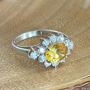Sterling CZ Ring Canary Yellow and white